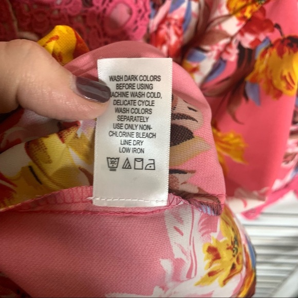 ROAMAN'S Juliet Lace Bigshirt Long Shirt Blouse Multicolor Floral Print Pink 12W - Picture 8 of 10